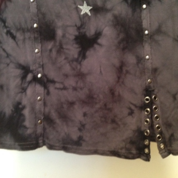Affliction Black Premium V Neck Mini Dress Studs Rivets Stars - Picture 8 of 12